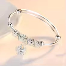 2024 Fashion Women Jewelry Gift Charm Artificial Stone Bangle Cuff Bracelet Ball Bell Pendants Sliver 925 Sterling Silver