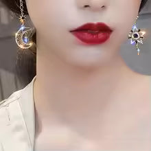 Elegant Silver Color Asymmetric Star Moon Earrings Long Statement Tassel Sparkling Personalized Earrings Jewelry