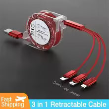 3-in-1 Retractable Data USB Cable Fast Charging For iPhone Type-C Micro USB For Android Xiaomi Huawei Samsung USB Charger Wire