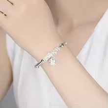 2024 Fashion Women Jewelry Gift Charm Artificial Stone Bangle Cuff Bracelet Ball Bell Pendants Sliver 925 Sterling Silver