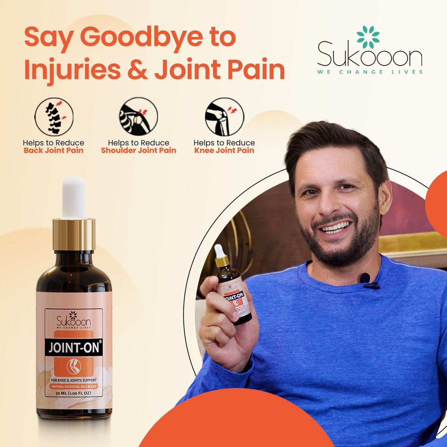 Sukoon Joint On Essential Oil Blend For Pain in Joints, Back Pain, Arthritis Pain, Knee Pain, Tennis Elbow, Strains and Sprains - 30ml