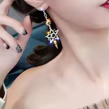 Elegant Silver Color Asymmetric Star Moon Earrings Long Statement Tassel Sparkling Personalized Earrings Jewelry